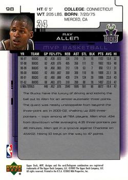 2002-03 Upper Deck MVP #98 Ray Allen Back