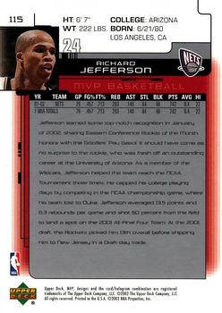 2002-03 Upper Deck MVP #115 Richard Jefferson Back