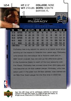 2002-03 Upper Deck MVP #124 Tracy McGrady Back