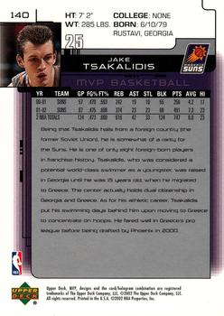 2002-03 Upper Deck MVP #140 Jake Tsakalidis Back
