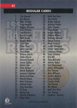 1997 Score Board Rookies - Dean's List #61 Tim Duncan Back