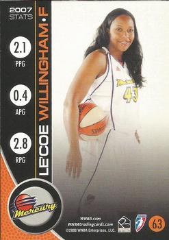 2008 Rittenhouse WNBA #63 Le'coe Willingham Back