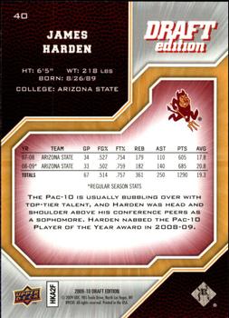 2009-10 Upper Deck Draft Edition #40 James Harden Back
