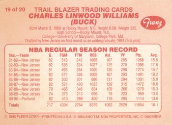 1990-91 Fleer Franz Portland Trail Blazers #19 Buck Williams Back