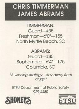 1993-94 East Tennessee State Buccaneers Police #15 Chris Timmerman / James Abrams Back
