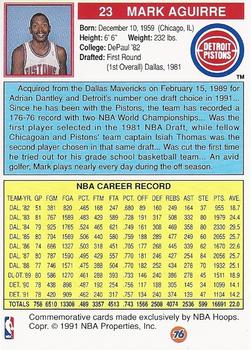 1991-92 Unocal Detroit Pistons #NNO Mark Aguirre Back