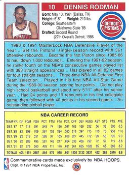 1991-92 Unocal Detroit Pistons #NNO Dennis Rodman Back