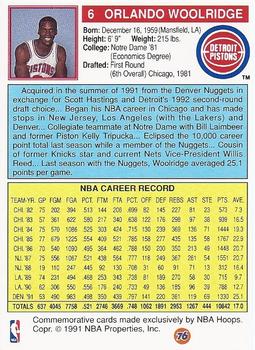 1991-92 Unocal Detroit Pistons #NNO Orlando Woolridge Back