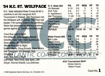 1992 ACC Tournament Champs #1 '54 NC State Wolfpack Back
