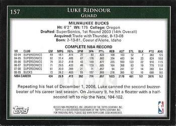 2009-10 Topps #157 Luke Ridnour Back