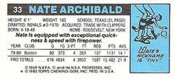 1980-81 Topps - Singles #33 Nate Archibald Back