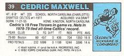 1980-81 Topps - Singles #39 Cedric Maxwell Back
