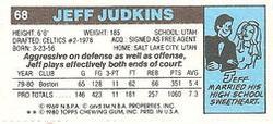1980-81 Topps - Singles #68 Jeff Judkins Back