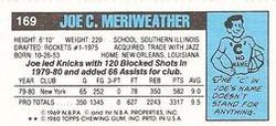 1980-81 Topps - Singles #169 Joe Meriweather Back