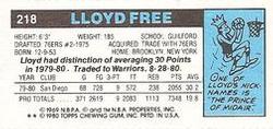1980-81 Topps - Singles #218 Lloyd Free Back