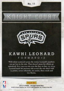 2013-14 Panini Crusade - Knight Court #11 Kawhi Leonard Back