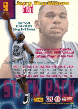 1996 Signature Rookies Basketball Sports Heroes - Stack Pack #S8 Jerry Stackhouse Back