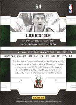 2009-10 Donruss Elite #64 Luke Ridnour Back
