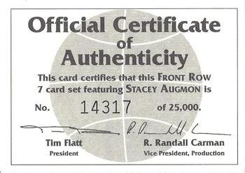 1991 Front Row Stacey Augmon #NNO Certificate of Authenticity Front