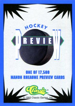 1993 Classic Draft Picks - Hockey Previews #NNO Manon Rheaume Back