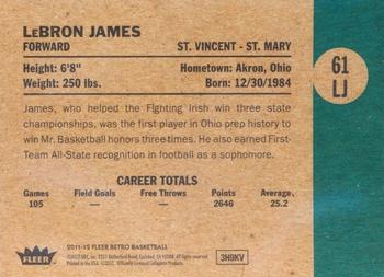 2011-12 Fleer Retro - 1961-62 Green/Yellow #61-LJ LeBron James Back
