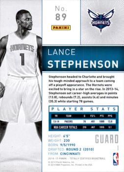 2014-15 Panini Totally Certified #89 Lance Stephenson Back