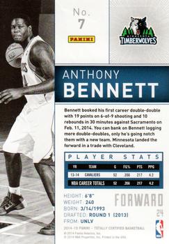2014-15 Panini Totally Certified #7 Anthony Bennett Back