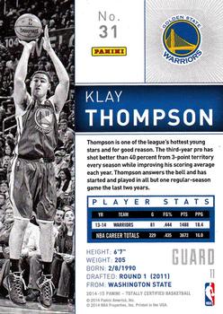 2014-15 Panini Totally Certified #31 Klay Thompson Back