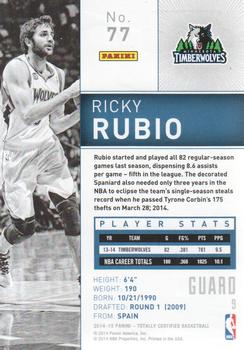 2014-15 Panini Totally Certified #77 Ricky Rubio Back