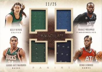 2013-14 Panini Immaculate Collection - Quad Materials #34 Giannis Antetokounmpo / Kelly Olynyk / Dennis Schroder / Shabazz Muhammad Front