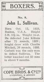 1915 Cope Bros. Boxers #8 John L. Sullivan Back
