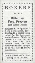 1915 Cope Bros. Boxers #113 Rifleman Fred Preston Back