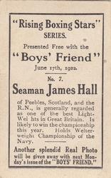 1922 Boys’ Friend Rising Boxing Stars #7 Jim Hall Back