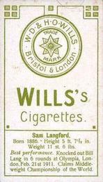 1911 Wills's Boxers (Green Stars & Circle Back) #NNO Sam Langford Back