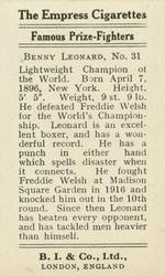 1923 Burstein Isaacs & Co. Famous Prize Fighters #31 Benny Leonard Back