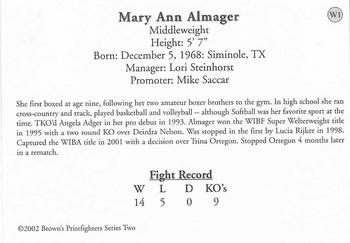 2002 Brown's - Women Boxers #W1 Mary Ann Almager Back