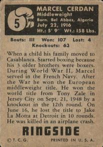 1951 Topps Ringside #5 Marcel Cerdan Back