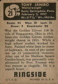 1951 Topps Ringside #21 Tony Janiro Back