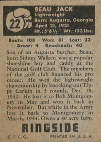 1951 Topps Ringside #22 Beau Jack Back