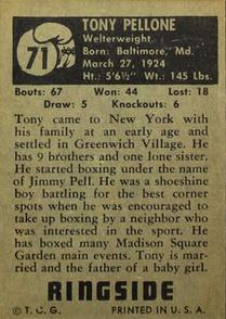 1951 Topps Ringside #71 Tony Pellone Back