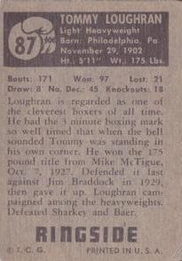 1951 Topps Ringside #87 Tommy Loughran Back