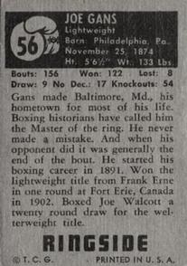 1951 Topps Ringside #56 Joe Gans Back