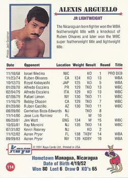 1991 Kayo #114 Alexis Arguello Back