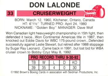 1992 Brown's #33 Don Lalonde Back