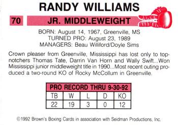 1992 Brown's #70 Randy Williams Back