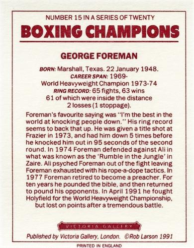 1991 Victoria Gallery Heavyweights (Red Back) #15 George Foreman Back