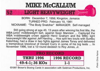 1997 Brown's #52 Mike Mccallum Back