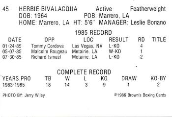 1986 Brown's #45 Herbie Bivalacqua Back