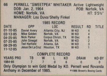 1986 Brown's #66 Pernell Whitaker Back