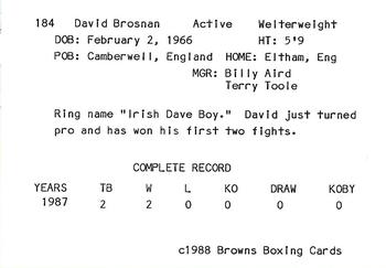 1988 Brown's #184 David Bronson Back